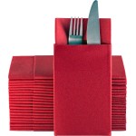 Red Dinner Napkins Cloth Like with Built-in Flatware Pocket, Linen-Feel Absorbent Disposable Paper Hand Napkins for Kitchen, Bathroom, Parties, Weddings, Dinners or Events, Pack of 50