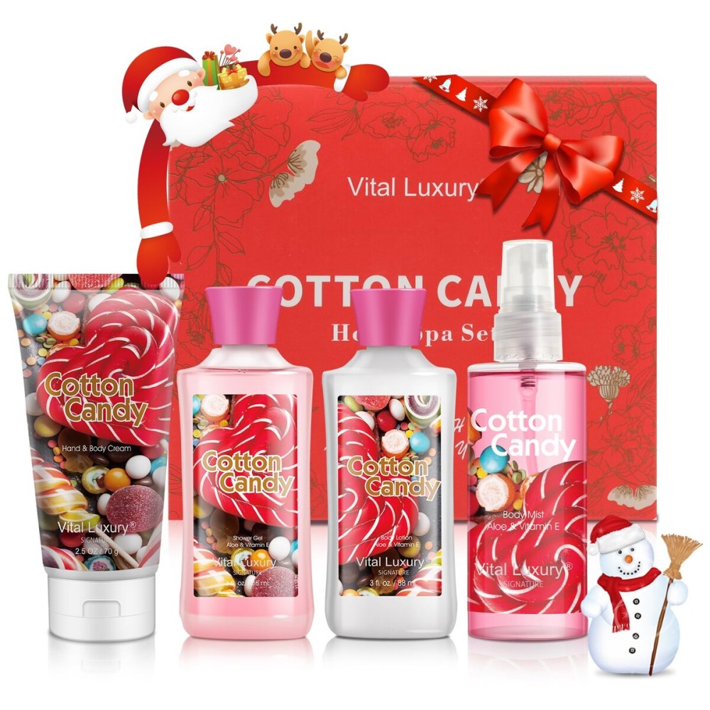 Vital Luxury Cotton Candy Bath & Body Kit, 3 Fl Oz, Ideal Skincare Gift Home Spa Set, Includes Body Lotion, Shower Gel, Body Cream, and Fragrance Mist, Birthday Mother\'s Day Gifts