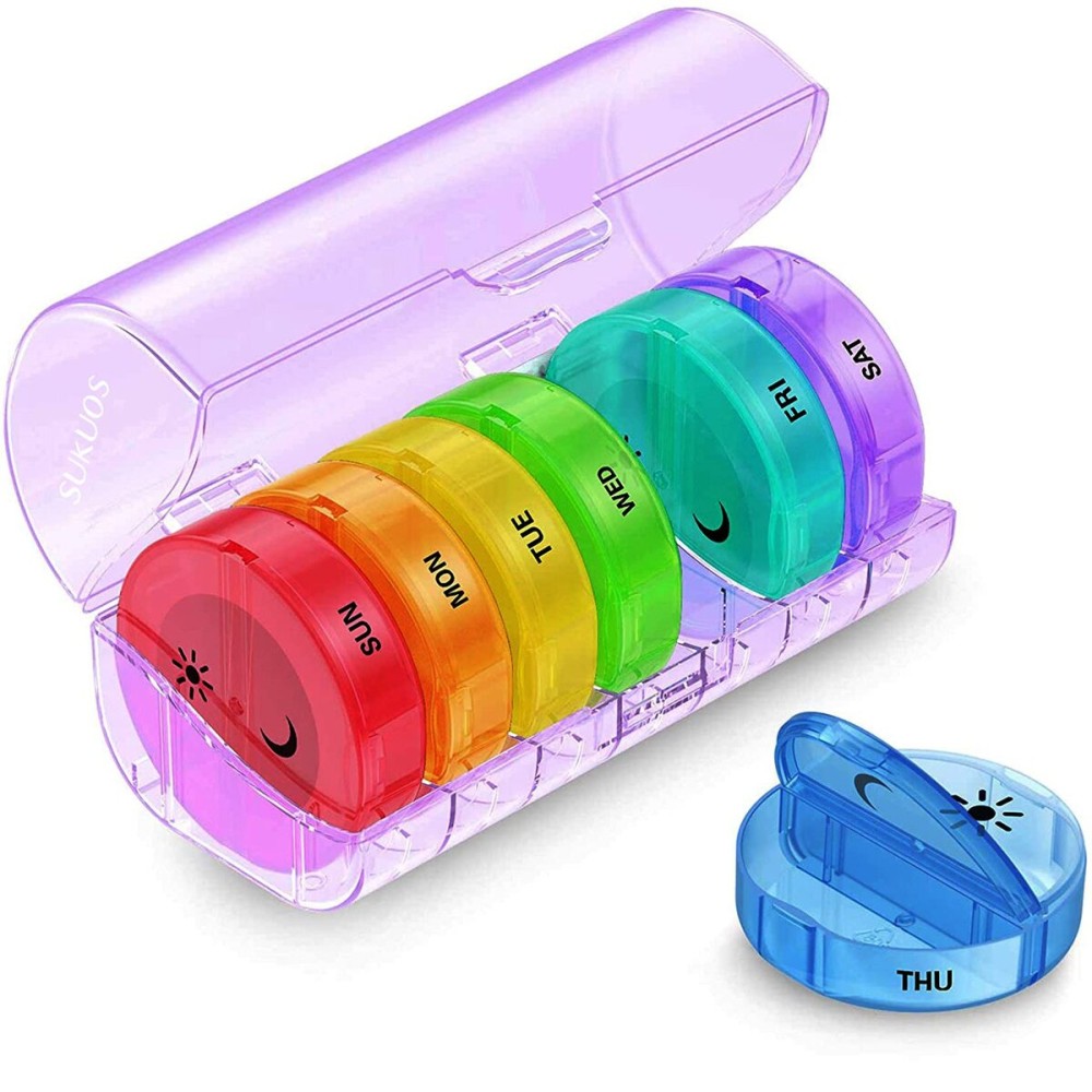 Sukuos Weekly Pill Organizer 7 Day 2 Times a Day, Large Daily Pill Box Easy to Open, AM PM Pill Case for Medicine/Vitamin/Fish Oil/Supplements (Purple)