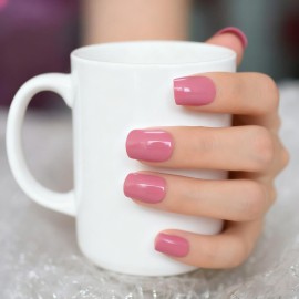 Coolnail Reuseable Shiny Press on Fake Nails Dark Pink Square Short Gel Cover False Fingernails Manicure Art Tips 24pc for Women and Girl