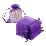 HRX Package 100pcs Little Organza Bags 3 x 4 inch, Purple Mesh Bags Drawstring Pouches for Jewelry Bracelets Candy Party Favor Small Gift