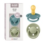 BIBS De Lux Baby Pacifier 2-Pack | Made in Denmark | BPA Free Dummy Soother, Round Nipple. Natural Rubber Latex, Size 2 (6-18 Months), Island Sea/Sage