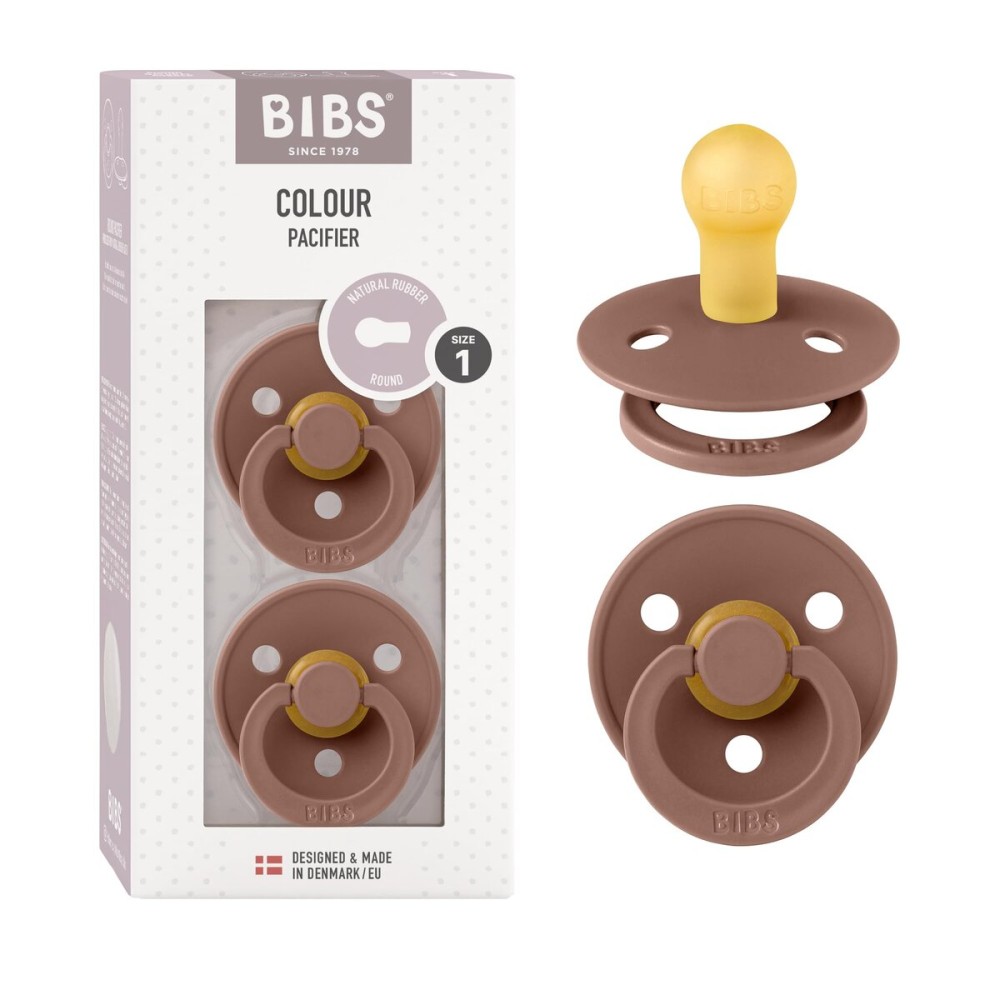 BIBS Pacifiers Colour Collection | Natural Rubber Baby Pacifier | Set of 2 BPA-Free Soothers | Made in Denmark | 6+ Months (Pack of 2) | Woodchuck