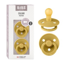 BIBS Pacifiers Colour Collection | Natural Rubber Baby Pacifier | Set of 2 BPA-Free Soothers | Made in Denmark | 6+ Months (Pack of 2) | Mustard