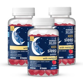 Mommy\'s Bliss Kids Sleep Gummies with Melatonin, Support Your Natural Sleep Process, Age 3 Years to Adults, Strawberry Flavor, 1G of Sugar, 60 Gummies (Pack of 3)