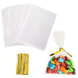 Yotelab Cellophane Treat Bags, 5x7 Inches Cellophane Bags With Twist Ties,100 Pcs