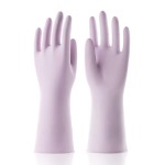 COOLJOB Small Household Rubber Gloves with Cotton Liner & Non-slip Grip, Waterproof Long Lasting Dishwashing Gloves for Kitchen & Bathroom Cleaning, Purple, 1 Pair