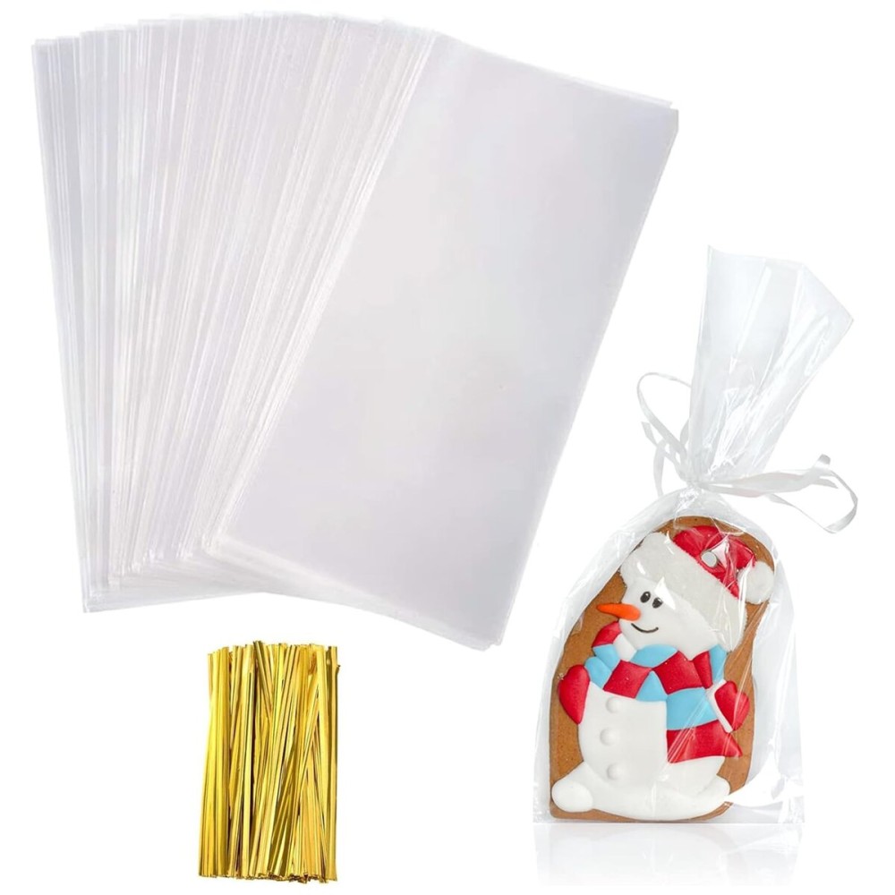 Yotelab Cellophane Treat Bags, 5x11 Inches Clear Cellophane Bags With Twist Ties 100 Pcs