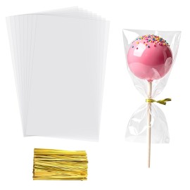 Yotelab Cake Pop Bags, 3x5 Inches Clear Cellophane Lollipop Bags With Twist Ties,100 Pcs