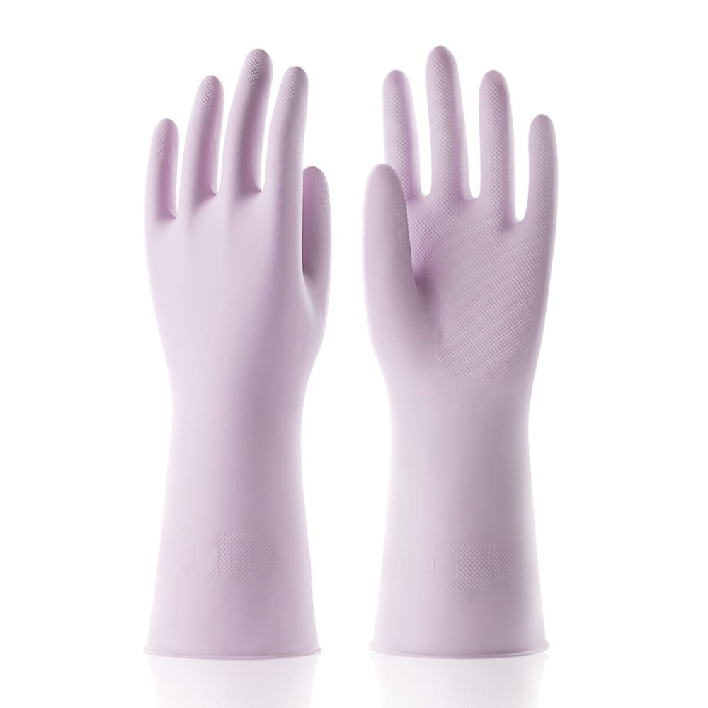 COOLJOB Large Household Rubber Gloves with Cotton Liner & Non-slip Grip, Waterproof Long Lasting Dishwashing Gloves for Kitchen & Bathroom Cleaning, Purple, 1 Pair