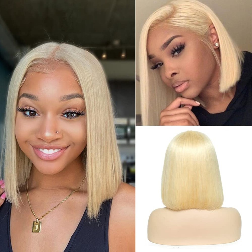 Alipeacock Blonde Bob Wig 13X4 Lace Front Wigs Pre Plucked Bleached Knots 150% Density 613 Straight Short Human Hair Lace Frontal Wigs for Women 14inch