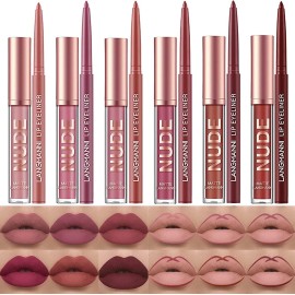 LANGMANNI 6 Matte Lipstick with 6 Lipliners Durable Makeup Set,Long-Lasting Non-Stick Cup Not Fade Waterproof Pigmented Velvet Lipgloss Kit Beauty Cosmetics Makeup Gift for Girls (A)