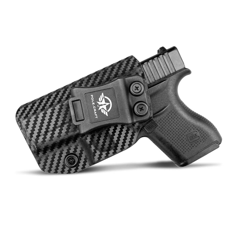 POLE.CRAFT Carbon Fiber IWB Kydex Holster for Glock 43X/Glock 43 Gen 1 2 3 4 5 Pistol Case - Inside Waistband Concealed Carry - Adjustable Cant - Guns Accessories, Left Hand/Black