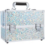 FRENESSA Makeup Case Cosmetic Train Case Organizer 11.8 Inch Large Makeup Box Travel Storage Make Up Train Carrying Case with 6 Trays Locking Hard Vanity Storage Glitter Silver