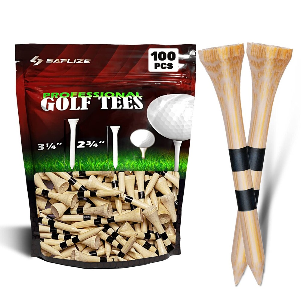 SAPLIZE Golf Tees Bamboo Tees, Pack of 100 (2-1/8)- Biodegradable, Stable Golf Tees