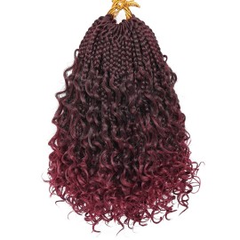 Goddess Box Braids Crochet Hair 10 Inch 8 Packs Pre-looped Bohemian Crochet Boho Box Braids With Curly Ends Red Burgundy 3X Crochet Braids Hair for Women Synthetic Braiding Hair (10 inch, TBUG)