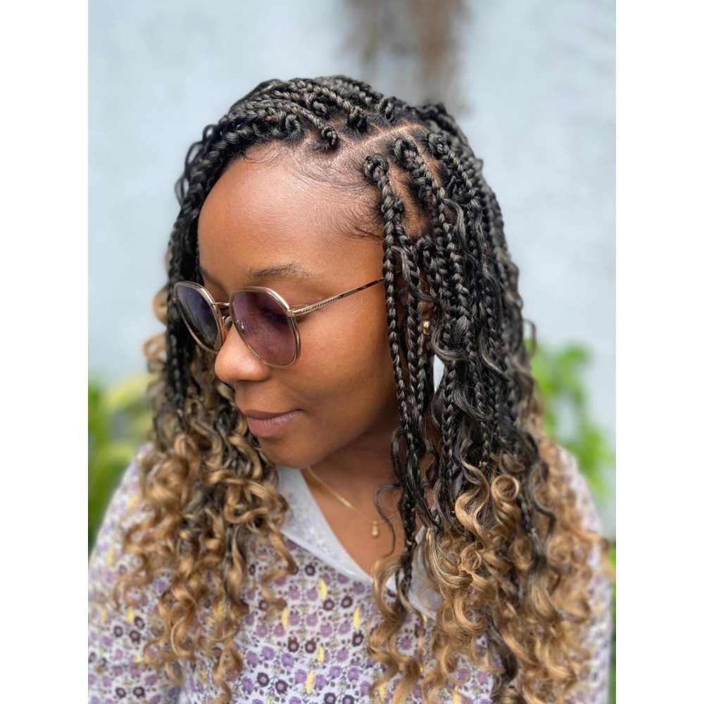 Goddess Box Braids Crochet Hair 10 Inch 8 Packs Pre-looped Bohemian Crochet Boho Box Braids With Curly Ends 3X Crochet Braids Hair for Women Synthetic Braiding Hair (10 inch, T27)