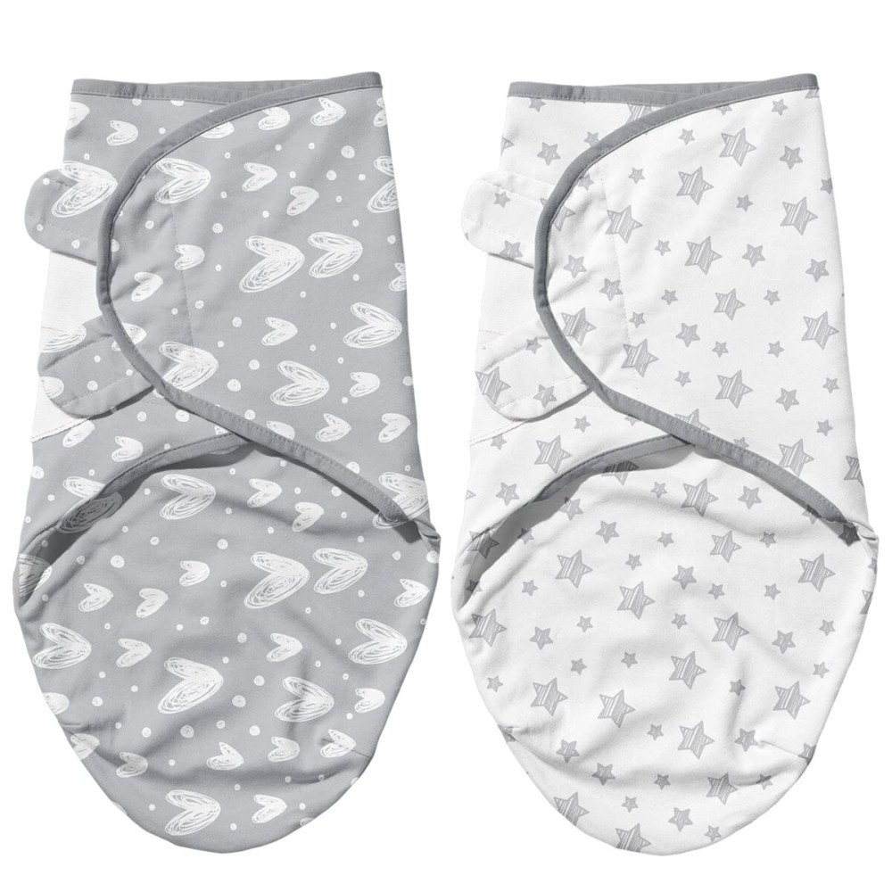 Biloban Baby Swaddle for Boys Girls, 3-6 Months, Cotton Blanket, Newborn Essentials, Lovely Grey Print, 2 Pack