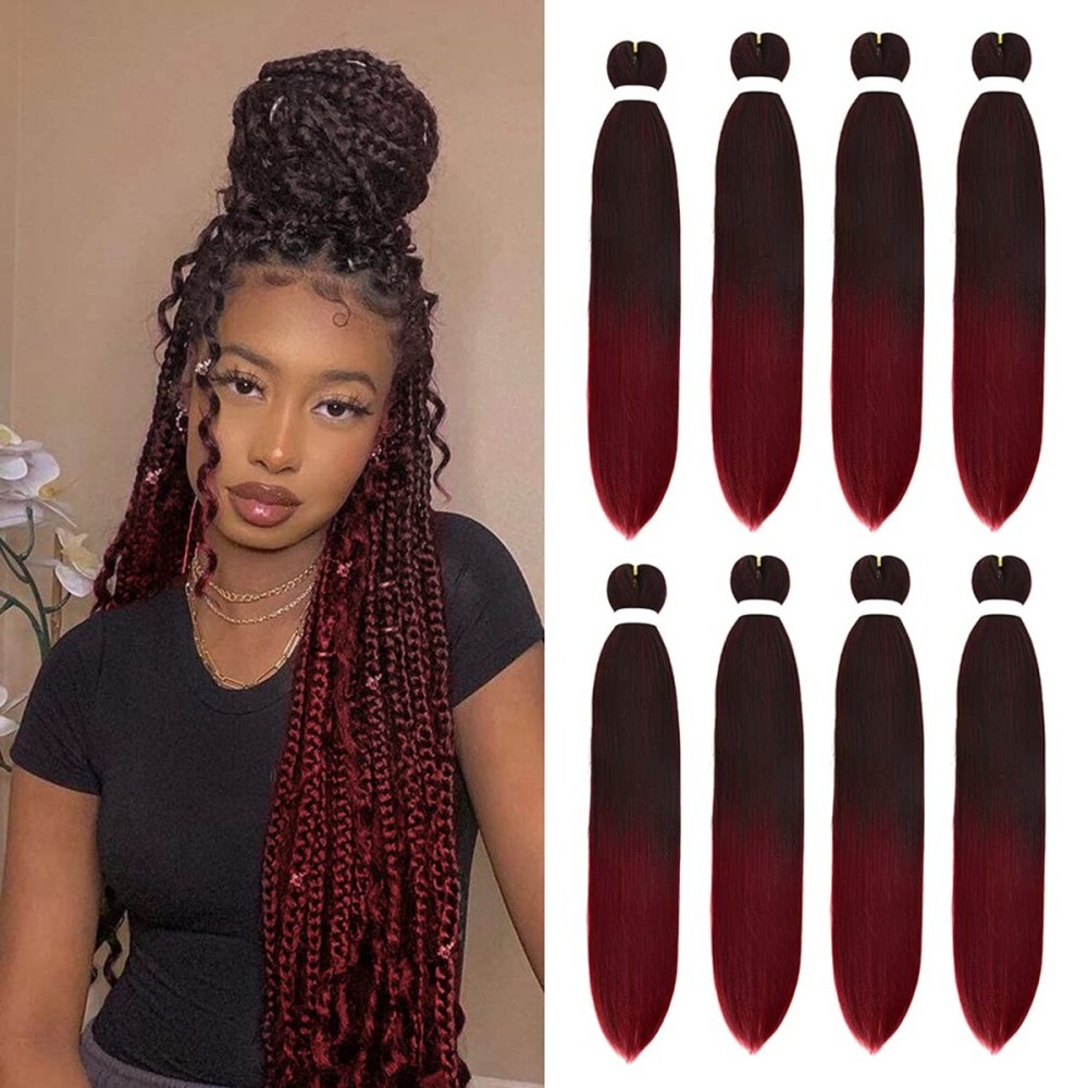 8 Pack Ombre Braiding Hair Pre Stretched - 26 100G/Pack Premium Pre Stretched Braiding Hair Extensions, Professional Itch Free Hot Water Setting Perm Yaki Texture Prestretched Hair(1Bbug)