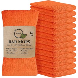 Softolle Bar Mop Towels, Pack of 12-16x19 Inches - 100% Cotton Super Absorbent Towels, Multi-Purpose for Home and Bar Cleaning (Orange)