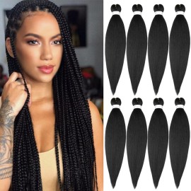 Pre Stretched Braiding Hair Natural Black Long Braiding Hair 32 Inch 8 Packs Braiding Hair Extensions Professional Synthetic Fiber Crochet Twist Braids(32inch,1B)