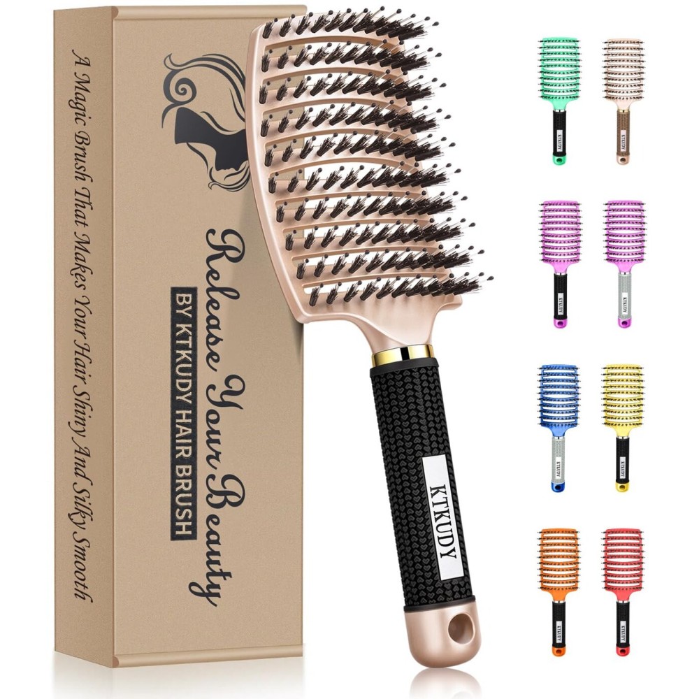 KTKUDY Detangling Brush Getting Knots Out without Pain - Boar Bristles Hairbrush Make Hair Shiny & Healthier Vented Detangler Brush for Women Men Kids Wet and Dry Hair