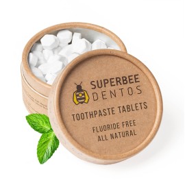 SuperBee Dentos Toothpaste Tablets, 150 Tabs, Fluoride Free & Eco Friendly, Travel Mouthwash Tablets, Sensitive Bites Kids Adults, Chewable Tablet, Spearmint