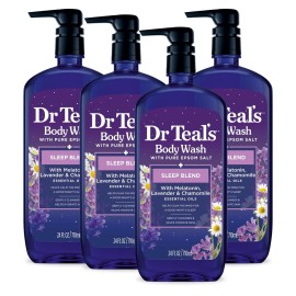 Dr Teal\'s Body Wash with Pure Epsom Salt, Sleep Blend with Melatonin, 24 fl oz (Pack of 4)