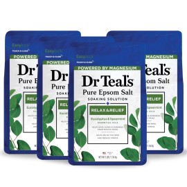 Dr Teal\'s Pure Epsom Salt, Relax & Relief with Eucalyptus and Spearmint, 3 lb (Pack of 4)