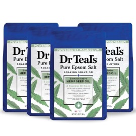 Dr Teal\'s Pure Epsom Salt, Cannabis Sativa Hemp Seed Oil, 3 lb (Pack of 4)