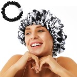 ELIHAIR Silky Night Sleeping Cap Satin Bonnet for Curly Hair Adjustable Hair Bonnet Reversible Double Layer Black Flora