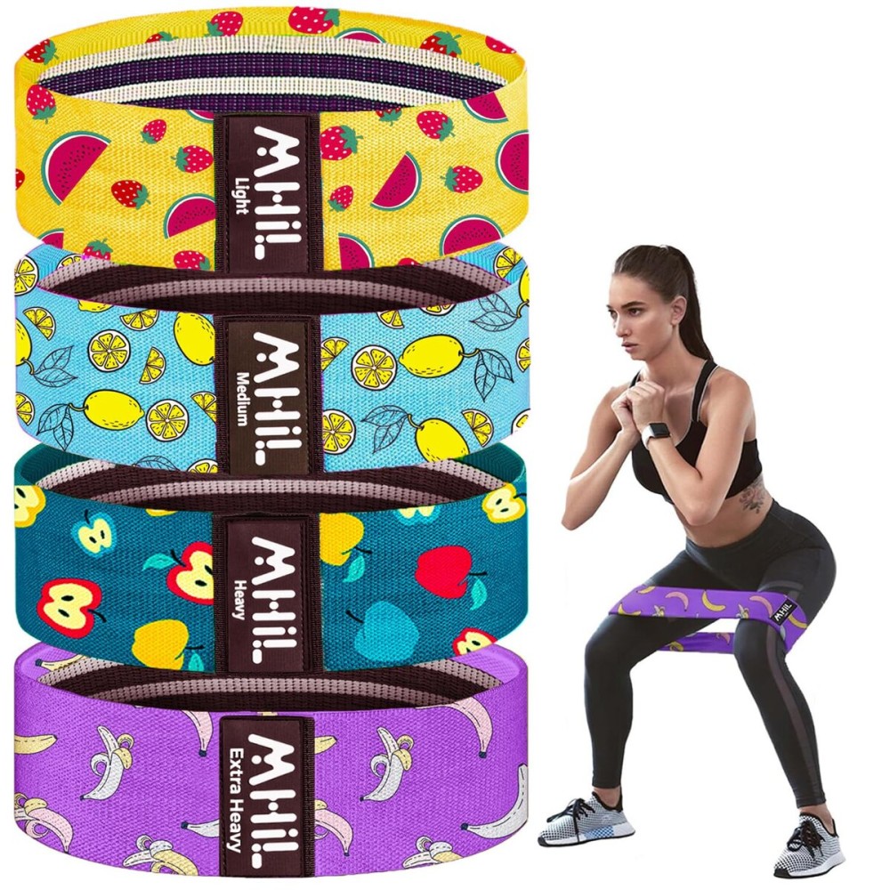 Fabric Resistance Bands for Working Out - 4 Durable Exercise Bands for Women & Men, Non-Slip & Non-Pinching Workout Bands - Multiple Resistance Levels Booty Bands for Legs Butt Glutes Hips Abs & More
