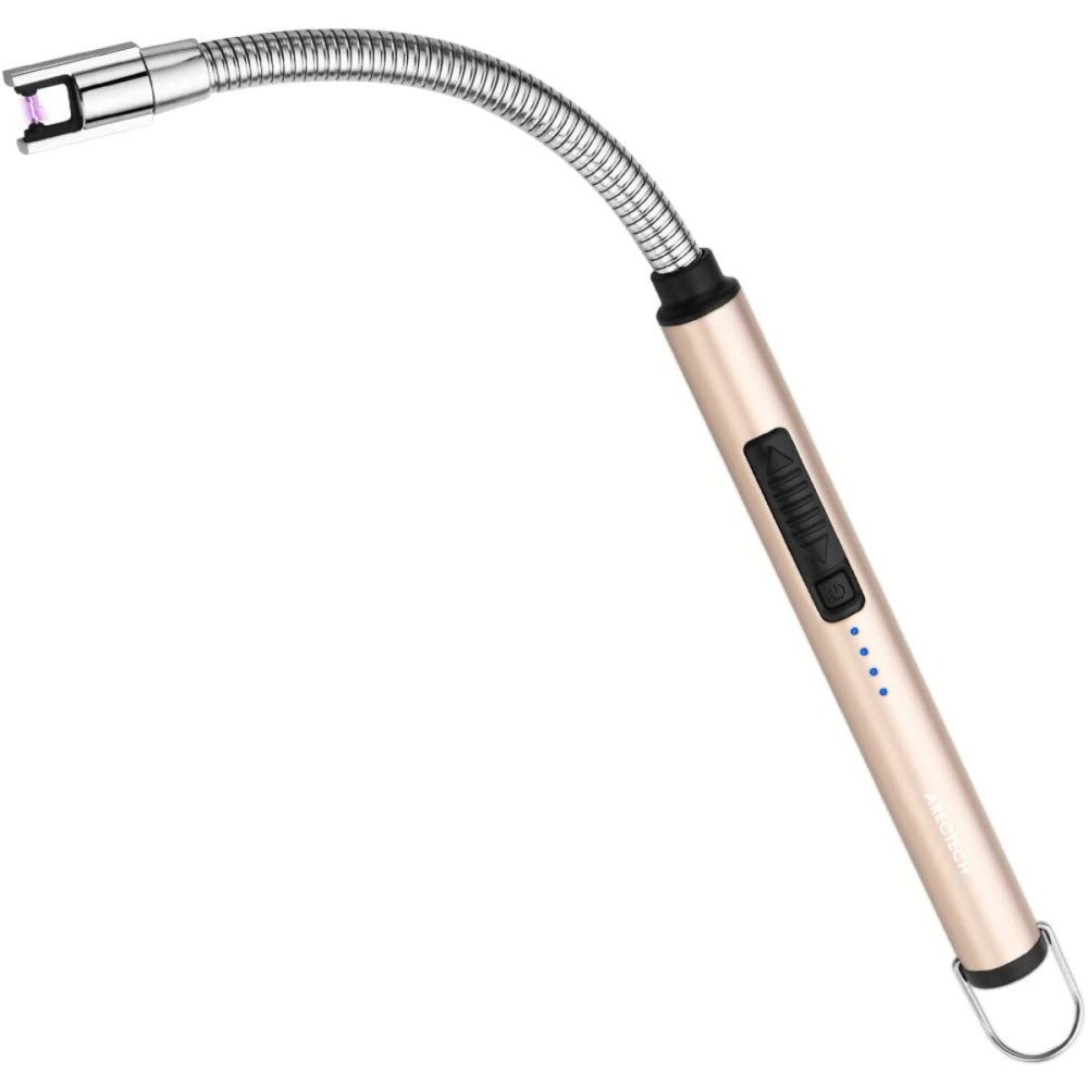 ARECTECH Electric Arc Candle Lighter Flameless Rechargeable USB Long Lighters for Candle Cooking BBQs Fireworks Gold