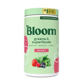 Bloom Nutrition Superfood Greens Powder, Digestive Enzymes with Probiotics and Prebiotics, Gut Health, Bloating Relief for Women, Chlorella, Green Juice Mix with Beet Root Powder, 60 SVG, Berry
