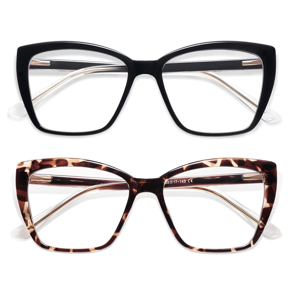 AMOMOMA Trendy TR90 Oversized Blue Light Reading Glasses Women,Stylish Square Cat Eye Glasses AM6031 C1+C6 2.5 x