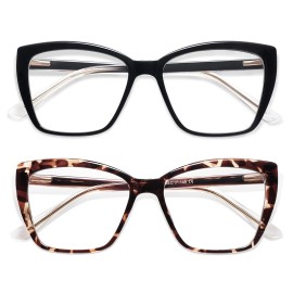 AMOMOMA Trendy TR90 Oversized Blue Light Reading Glasses Women,Stylish Square Cat Eye Glasses AM6031 C1+C6 2.5 x