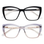 AMOMOMA Trendy TR90 Oversized Blue Light Reading Glasses Women,Stylish Square Cat Eye Glasses AM6031 C1+C3 Frame 2.0 x
