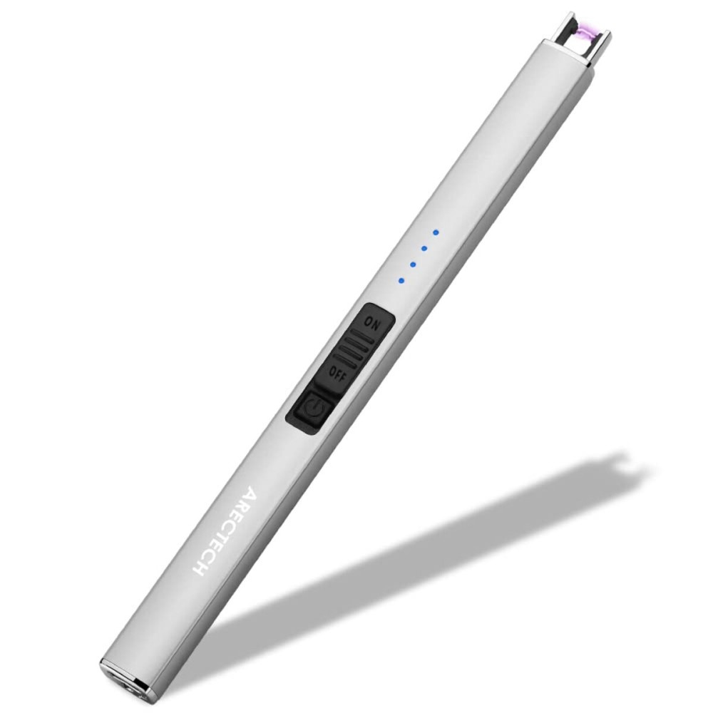 ARECTECH Electric Candle Lighter with Type-C Cable Birthday Gift for Man Women Wife Rechargeable Plasma Arc Lighters for Candle Camping Kitchen Stove Silvery