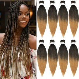 Pre-stretched Braiding Hair Extension Professional Crochet Braiding Hair 32 Inch 8 Packs Hot Water Setting Perm Yaki Synthetic Hair for Twist Braids (32inch,1B/27)