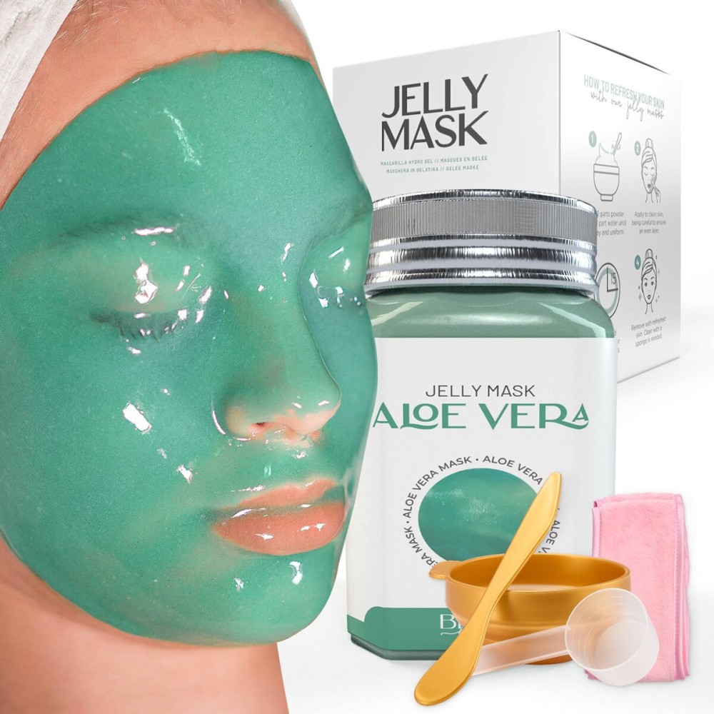BRUN Jelly Mask Jar Aloe Vera Peel-Off Face Care Rubber Mask | 23 fl oz Skin Care Moisturizing Gel Mask Jar Spa Set