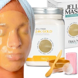 BRUN Jelly Mask Jar 24k Gold Mandelic AC AHA Peel-Off Face Care Rubber Mask | 23 fl oz Skin Care Moisturizing Gel Mask Jar Spa Set