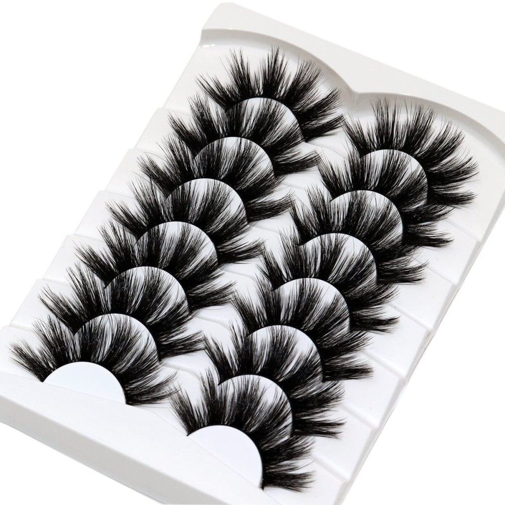 Losha Lashes Pack 7 Pairs Fluffy Faux Mink Eyelashes Soft Handmade False Eye Lashes for Dramatic Makeup