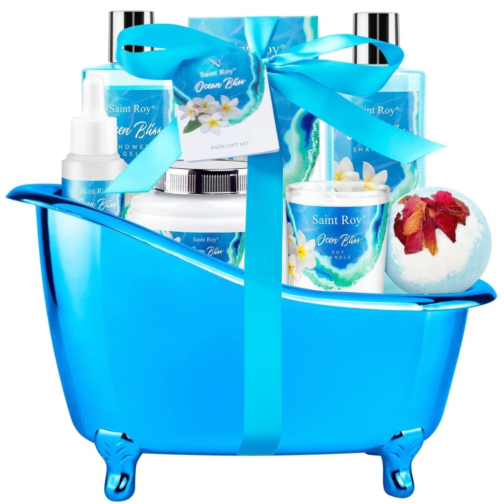Bath & Body Gift Set, Bath Basket Spa kit Gifts for Her Him Birthday Gifts for Women, Luxury Home Spa Kit, 8pcsChristmas Gifts for Women Ocean Vanilla, Spa Gift Baskets, Unique Mother\'s Day Gifts