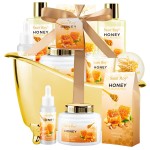 Christmas Gifts for Women Bath & Body Gift Set, Luxury Home Spa Bath Gift Basket, Honey Almond Scented Bath Set, Pamper Gifts Birthday gifts & Teens, Spa Kit Gift, Home Spa Gifts for Men Dad