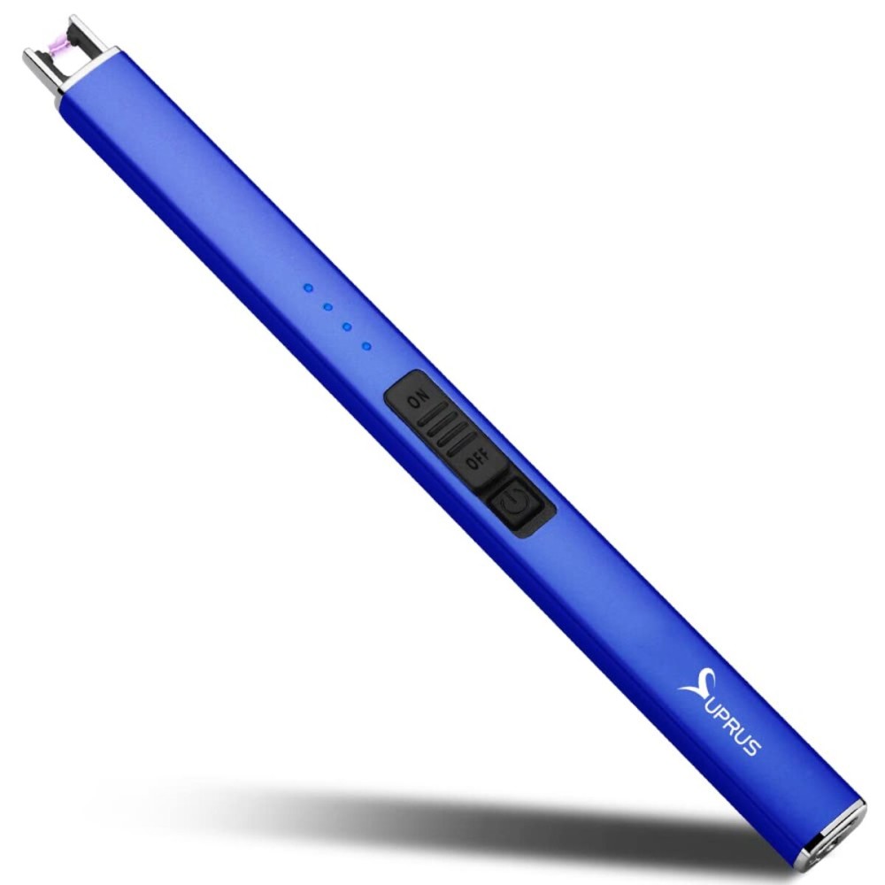 SUPRUS Electric Lighter Arc Windproof Flameless USB Rechargeable Lighter with Safety Lock for Candle BBQ Camping (Dark Blue)