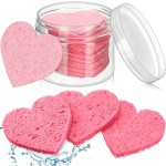 Nuenen 60 Pieces Facial Sponges with Container, Heart Shape Compressed Face Sponges Natural Cleaning Pads for Washing Face Cleaning Exfoliating Esthetician Makeup Removal(Pink)