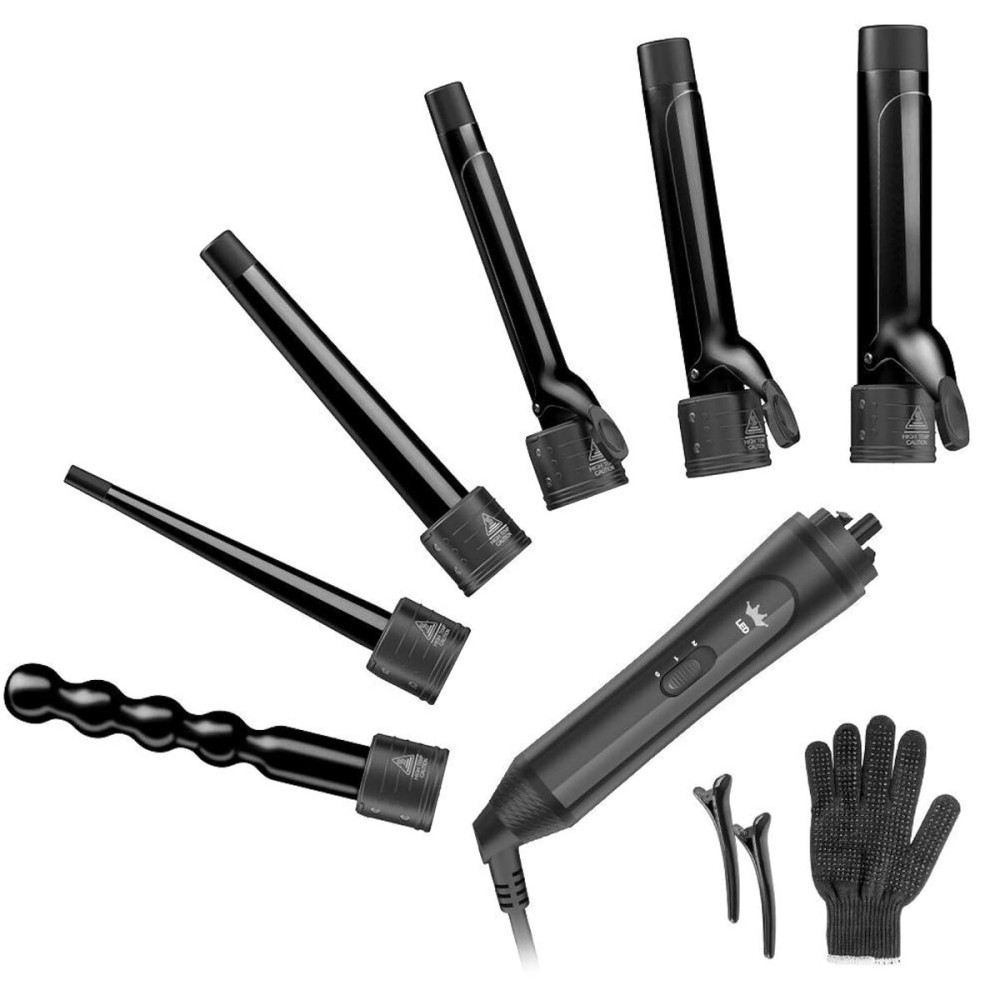 6-in-1 Curling Iron, Professional Instant Heat Up Hair Curling Wand Set with 6 Interchangeable Ceramic Barrels (0.35\'\' to 1.25\'\') and 2 Temperature Adjustments, Heat Protective Glove & 2 Clips