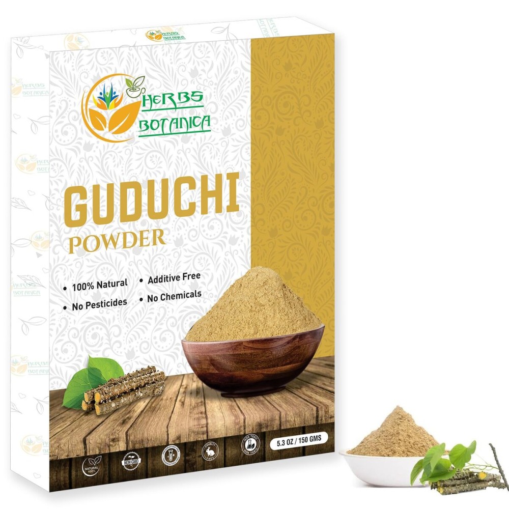 Herbs Botanica Guduchi Powder USDA Organic Neem Giloy Powder | Tinospora cordifolia | Herbsl Supplement for Immune Support, Digestion 5.3 Oz / 150 GMS