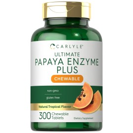 Carlyle Papaya Enzyme Chewable Tablets | Vegetarian, Non-GMO, Gluten Free Formula | Tropical Flavor