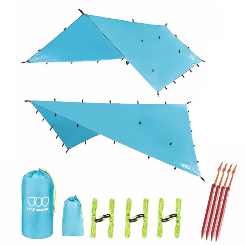 Gold Armour Rainfly Tarp Hammock, Premium 14.7ft/12ft/10ft/8ft Rain Fly Cover, Waterproof Ultralight Camping Shelter Canopy, Survival Equipment Gear Camping Tent Accessories (Sky Blue 10ft x 10ft)